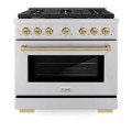 ZLINE Autograph 36 in. Paramount Satin Steel Gas Range w/ 6 Burners & Bronze Accents (SGRSZ-36-CB) - Stainless Steel