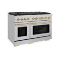 ZLINE Autograph 48 in. Paramount Satin Steel Gas Range w/ 8 Burners & Gold Accents (SGRSZ-48-G) - Stainless Steel