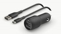Belkin - Boost Charge Dual USB-A Car Charger 24W + USB-A to USB-C Cable - Black