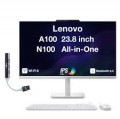 Lenovo - Upgraded - A100 All-in-One 23.8 FHD Display (N100, 16GB, 512GB SSD, Intel UHD, WiFi 6, Webcam, Win 11 Pro) w/USB Hub - Cloud Grey