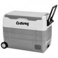 Costway - 58 Quarts Car Refrigerator Portable RV Freezer Dual Zone w/ Wheel - Gray