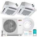 Costway - X-Pro 35000 BTU 2 Zone 18K + 18K Ceiling Cassette Mini Split AC, 22.5 SEER2, WiFi Enabled - White