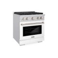 ZLINE 30 in. Paramount Dual Fuel Satin Steel Range w/ 4 Burners & White Matte Door (SDRS-WM-30) - White