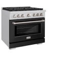 ZLINE 36 in. Paramount Dual Fuel Satin Steel Range w/ 6 Burner Cooktop & Black Matte Door (SDRS-BLM-36) - Black