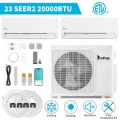 Winado - 20000 BTU Wifi 2 Zone 12K + 12K AC Ductless Mini Split Air Conditioner & Heat Pump 23 SEER2 w/24.6 Ft Copper Line Set - White
